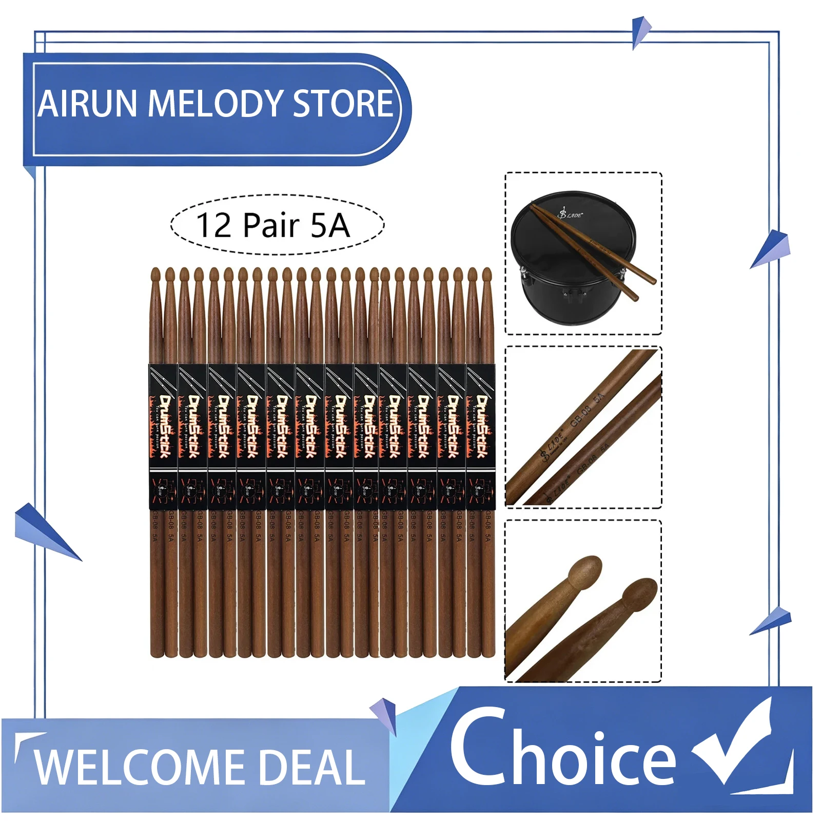 SLADE Drum Drumstick 5A 7A Universal Redwood Pairs Drum Sticks Percussion Instrument Sturdy High Density Drum Accessories