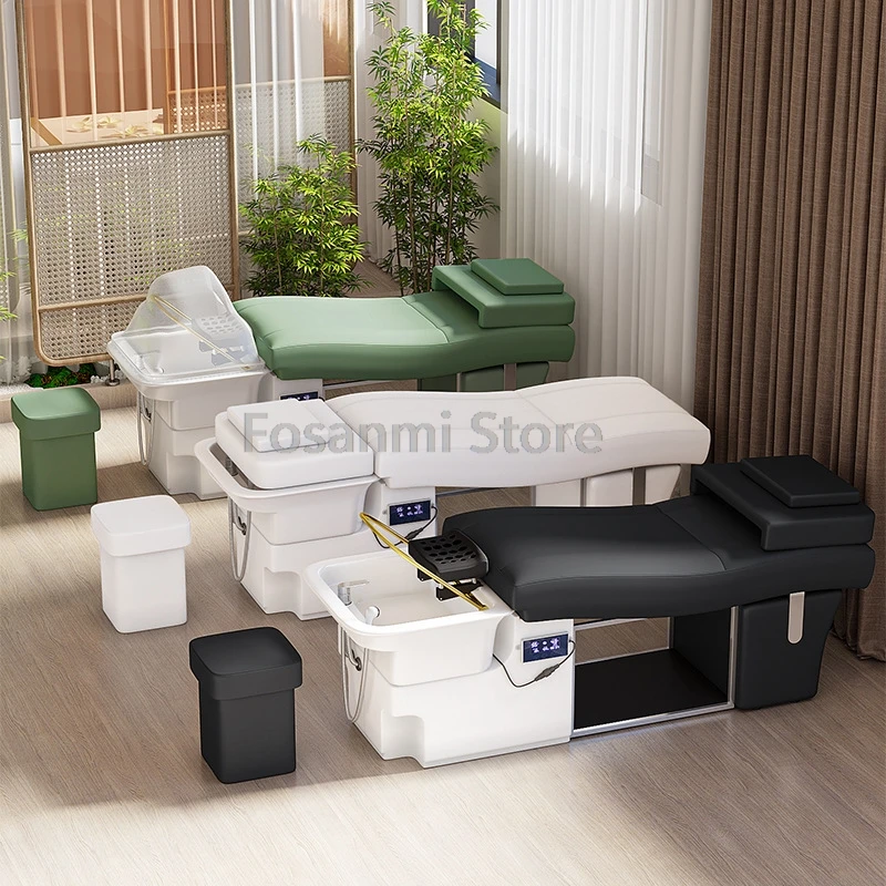 Massage Shampoo Bed Chair Hair Washing Water Circulation Head Therapy Care with Stool Sink Basin Backwash Bed for Spa Salon Set