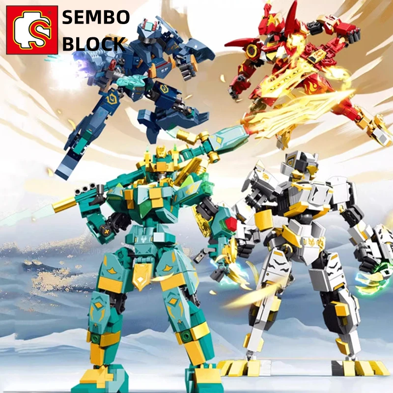 كتل بناء الوحش الأسطورية الصينية SEMBO للصبي ، النمر الأبيض Qinglong ، نموذج سوزوكي Xuanwu ، شخصية Mecha التجميع ، هدية عيد ميلاد