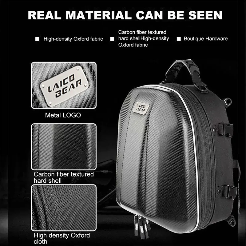 New Carbon Fiber Motorcycle Tail Bag Waterproof Motorbike Rear Back Seat Bag Moto Helmet Travel Bag Rider Backpack