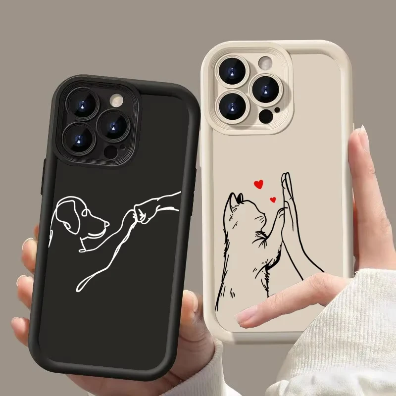 لطيف القط الكلب أعطني خمسة قضية الهاتف آيفون 17 16 16E 15 14 13 12 11 برو ماكس XR XS ماكس 17 الهواء 16 برو للصدمات الغطاء الخلفي