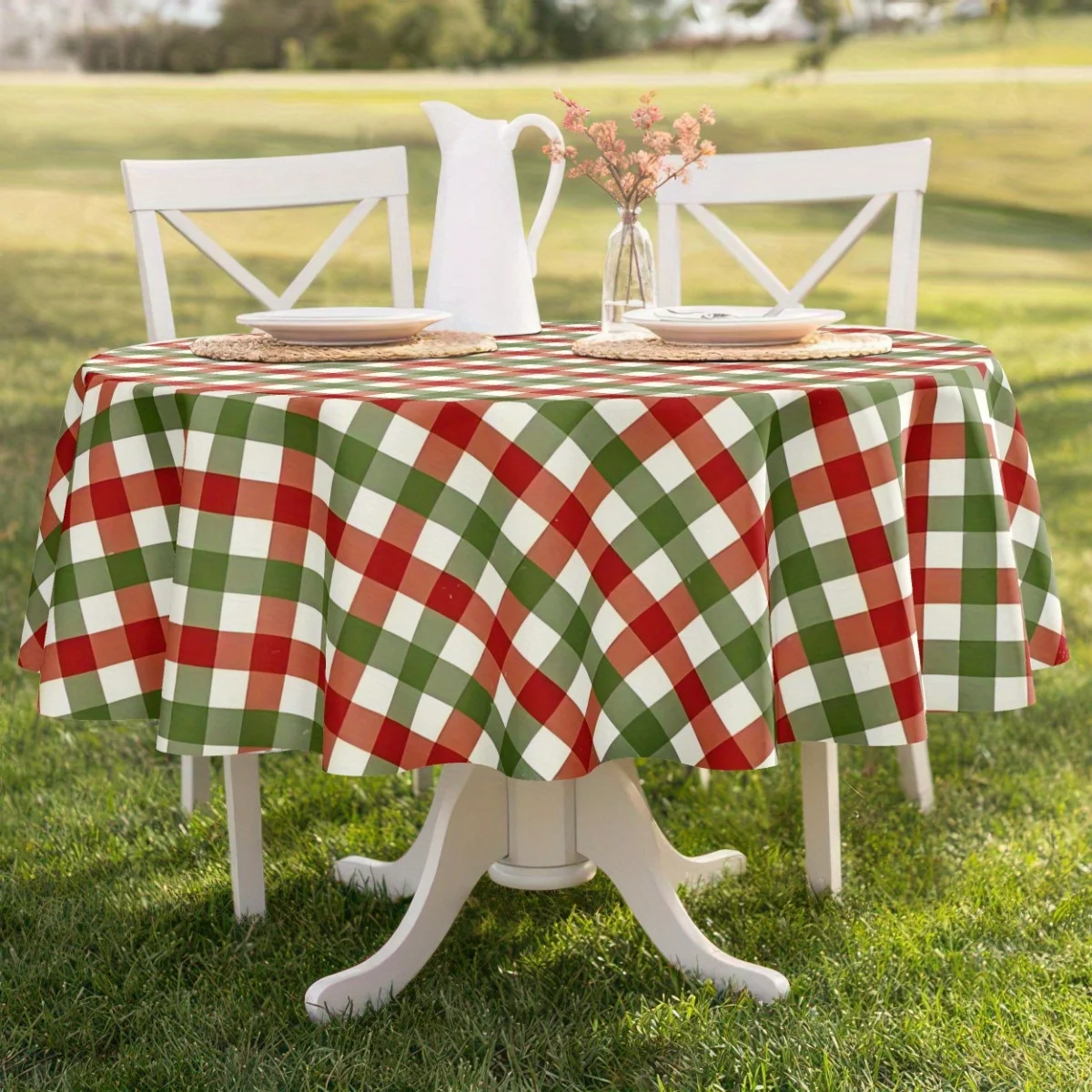 1 piece of round and rectangular tablecloth, red and green buffalo checkered weight tableclothzyc