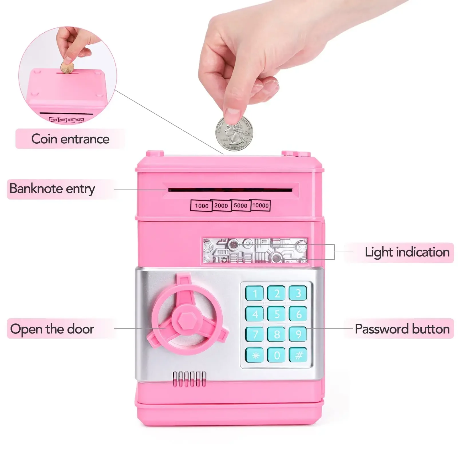 Electronic Password Money Box for Children, Mini Safe Piggy Bank, Coins Cash Saving, Counter Code, Key Lock, Child Gift