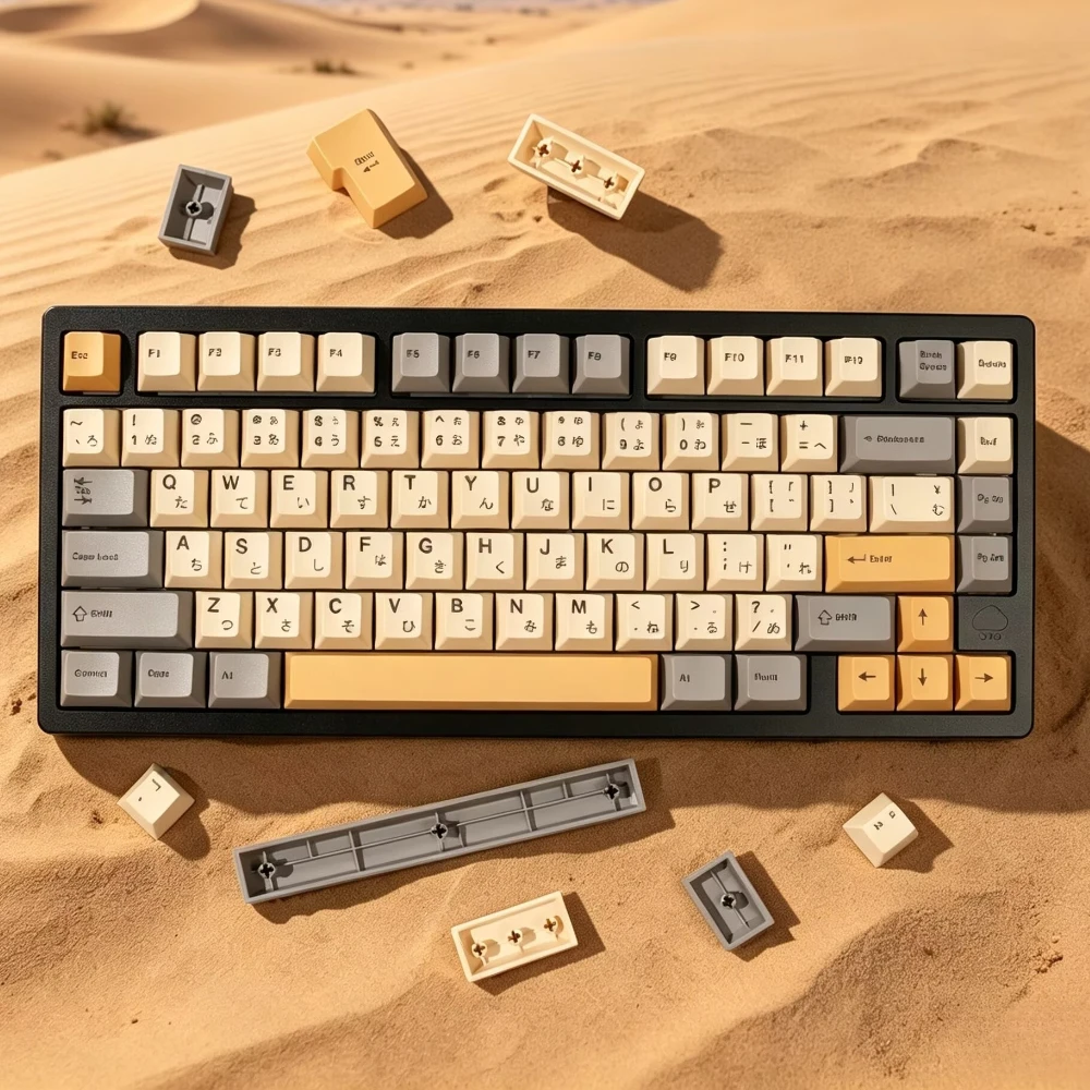 Desert Phonetic Annotation Theme Keycaps Set PBT Cherry Profile English Russian Keycaps for Mechanical Keyboard Accessories Gift