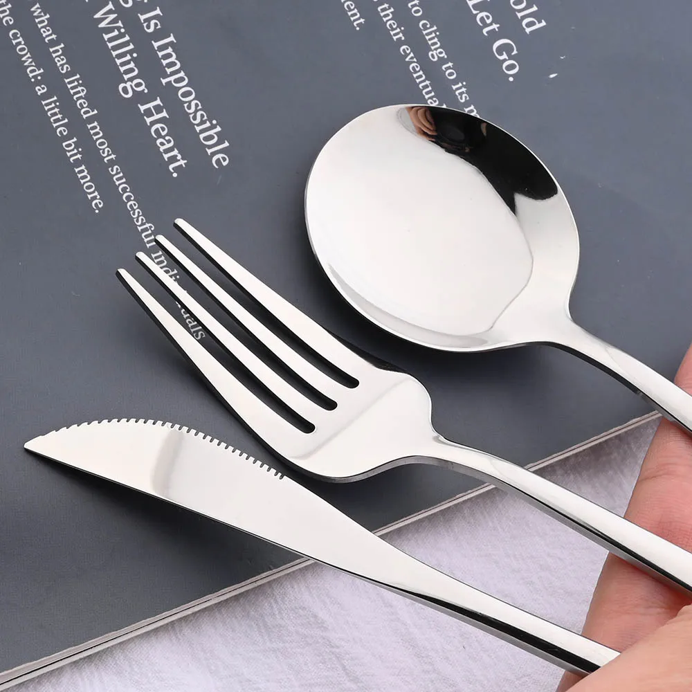 Silver Stainless Steel Cutlery Set Western Dinner Knife Fork Soup Dessert Ice Spoon Chopstick Complete Silverware Dinnerware Set