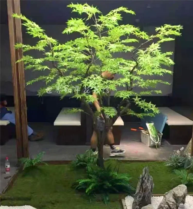 Cy Y ประดิษฐ์สีเขียวสีแดง Maple Tree Acer ใบปาล์มสไตล์ญี่ปุ่นสวนภูมิทัศน์ออกแบบแสดงตกแต่งหน้าต่างปลอม Flowe