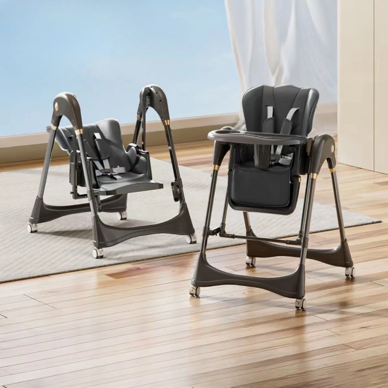 Foldable High Chair for Babies PU Leather Highchair with Adjustable Backrest, 5-Point Safety Harness Electric Baby Rocking Chair