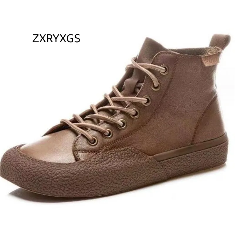 High Quality 100% Genuine Leather Women Sneakers Single Boots New 2024 Trend Temperament Boots Flat Sneakers Winter Casual Shoes