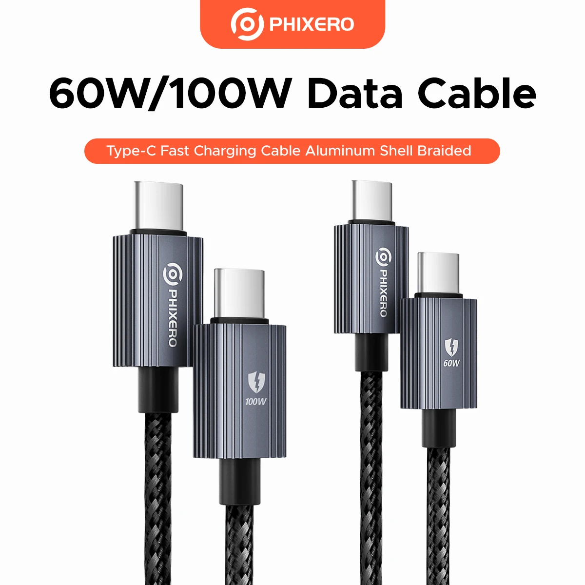 PHIXERO 60W/100W Fast Charging Cable Aluminum Shell Braided USB-C Cord With Smart Chip Quick Charge Wire for iPhone iPad MacBook