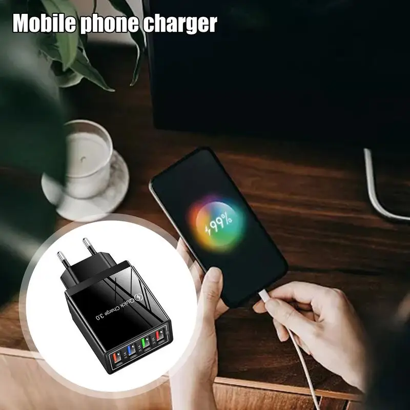 USB Charger Head 4 Port Charging Adapter USB Wall Charger Multiport 3.0 Fast Charging Block For All USB Charging Devices