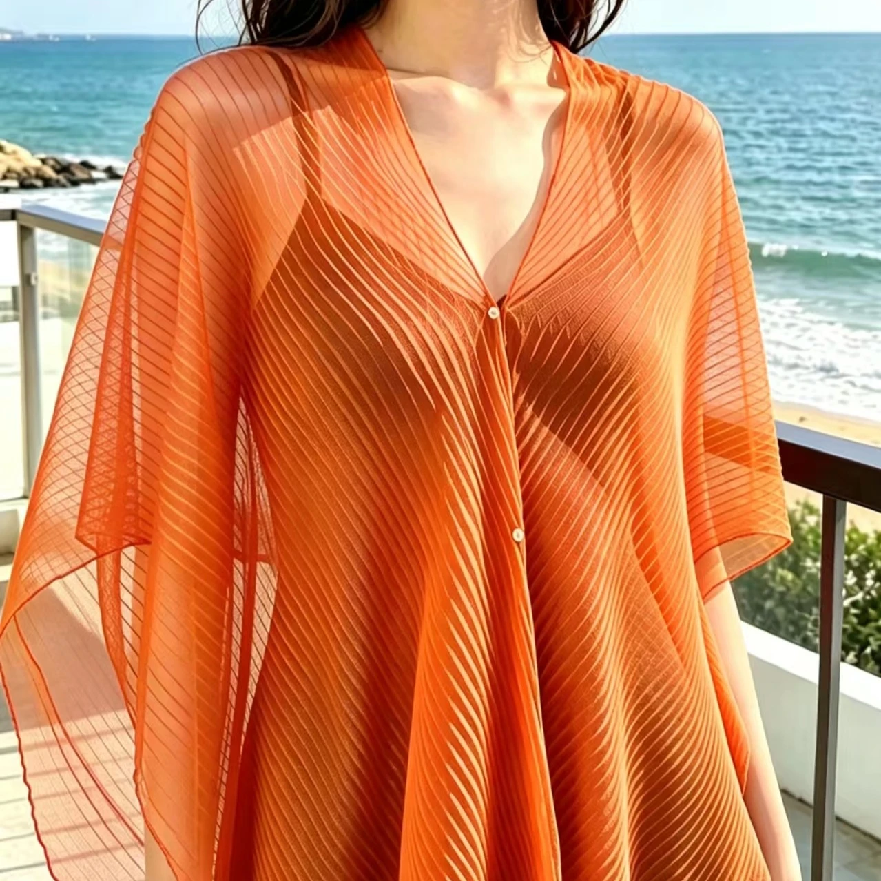 1 piece summer silk scarf women's chiffon solid color printed beach towel shading good-looking shawl view 3