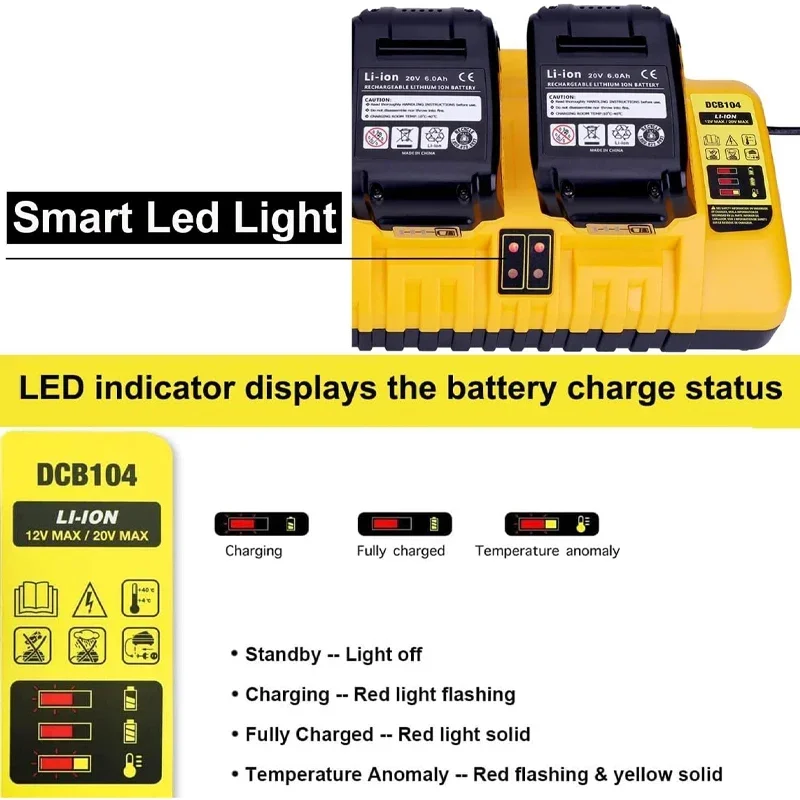 Imagem -04 - Carregador de Bateria de Lítio para Dewalt Rapid Carregador Portátil 2a Corrente de Carregamento Usb 2a Dcb200 Dcb140 10.8v 14.4v 18v 20v 60v