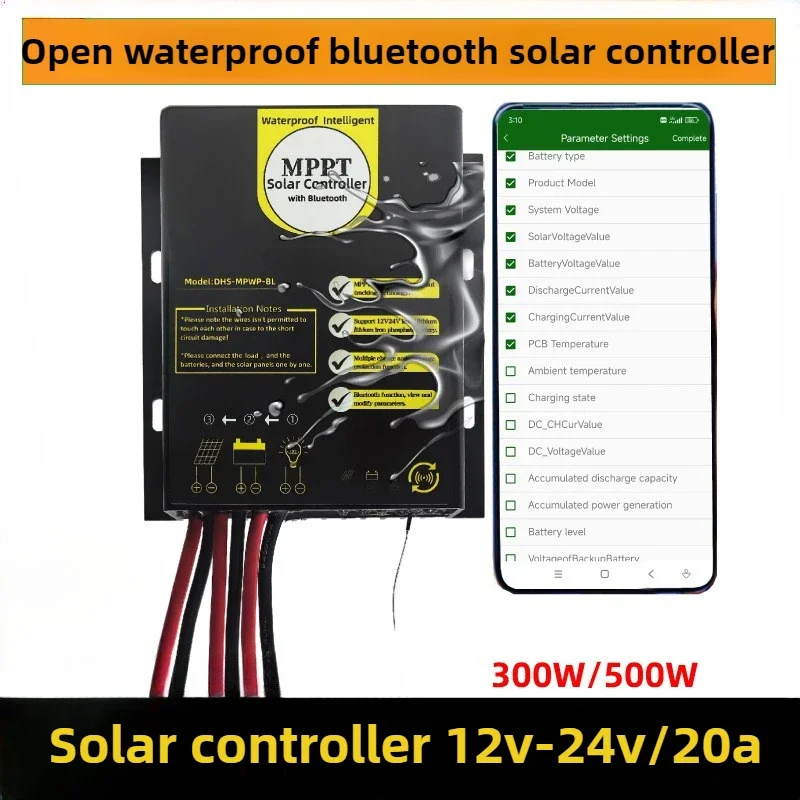 Excellent Waterproof Bluetooth MPPT Solar Controller 12V 24V 10A Lithium Battery Lead-acid Intelligent Adjustable Universal Type