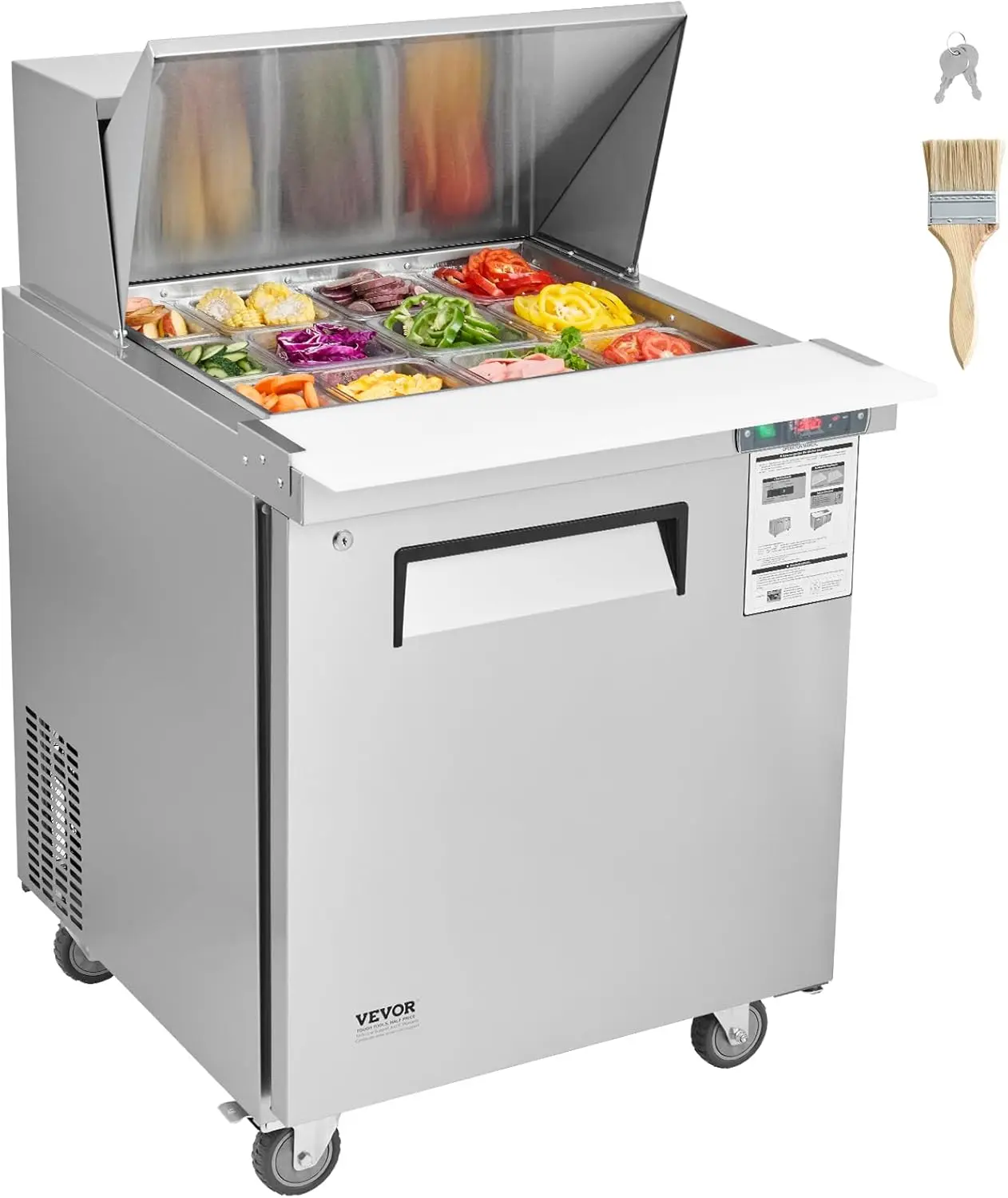 

28" Commercial Refrigerator, 12 Pans Sandwich & Salad Prep Table, 7.4 Cu. Ft Stainless Steel Refrigerated Food Prep Station, Fro