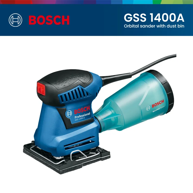 Bosch Gss 1400A: 180W 12,000 Rpm Corded Orbital Sander with Dust Bin and Sandpaper for Woodworking