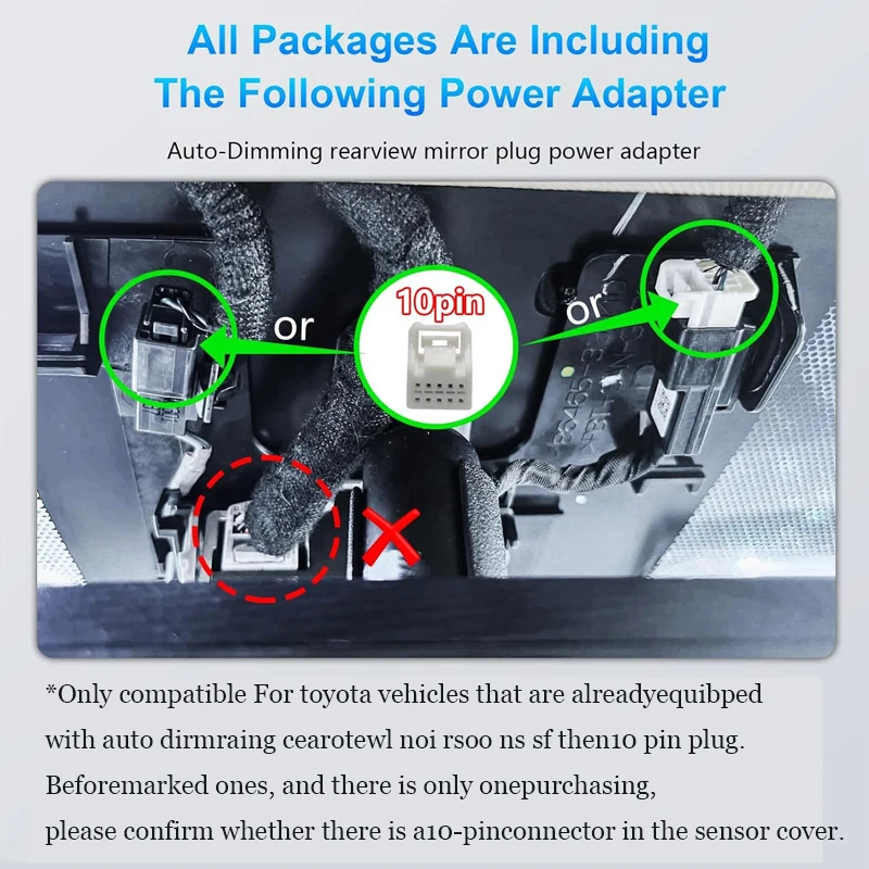 10 Pin Power Adapter For Driving Recorder For Toyota Lexus Rearview Mirror Power Supply. The Voltage Drop Line Can Be Charged