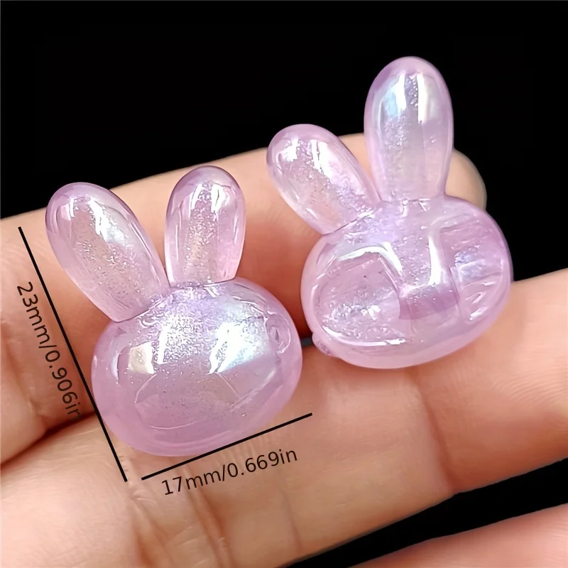 5pcs/bag UV Plated Flash Big Rabbit Head Loose Beads Back Hole Jewelry Accessories Hair Rope Beaded Material Bracelet