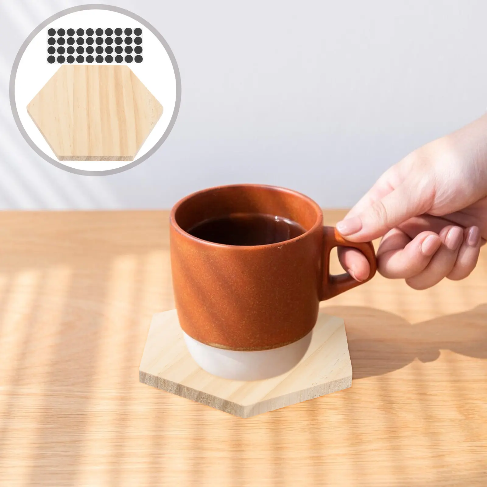 6Pcs Hexagon Wood Coasters Non-Slip Blank Wooden Mats for DIY Crafts Painting Engraving Cup Pads Home Decor Wood Coasters