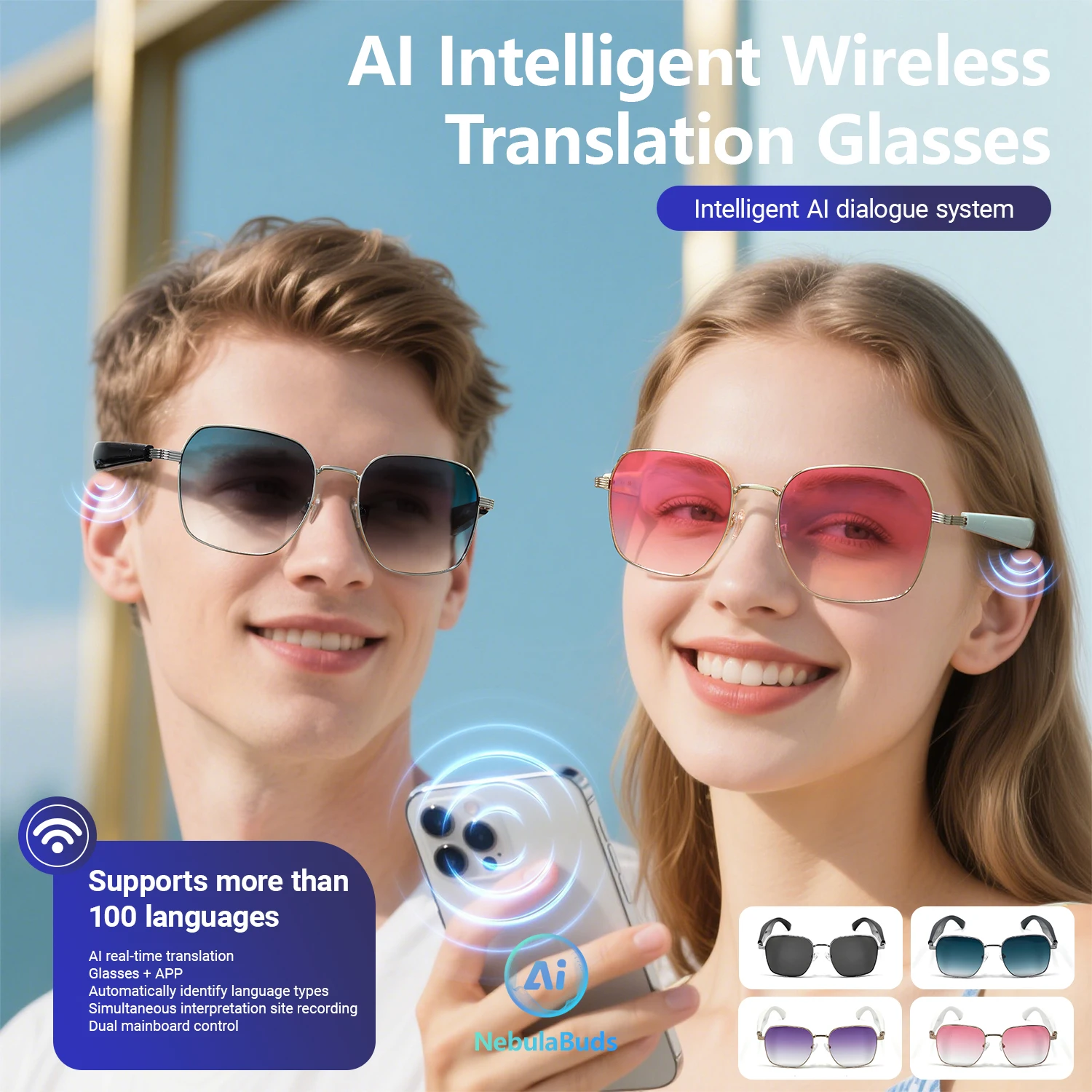 Occhiali intelligenti LIGE Chiamata Bluetooth Traduzione intelligente AI Interpretazione simultanea in tempo reale Cuffie Occhiali da sole anti-UV