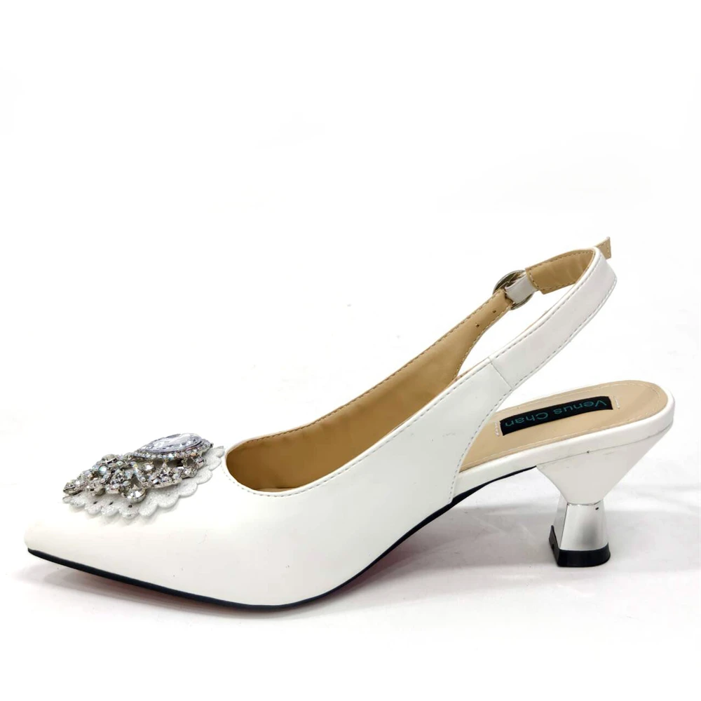 2024Sweet Party Style African Women\'s Shoes Bags Rhinestone Embellished Pointed Toe  Heels Square Clutch Bag