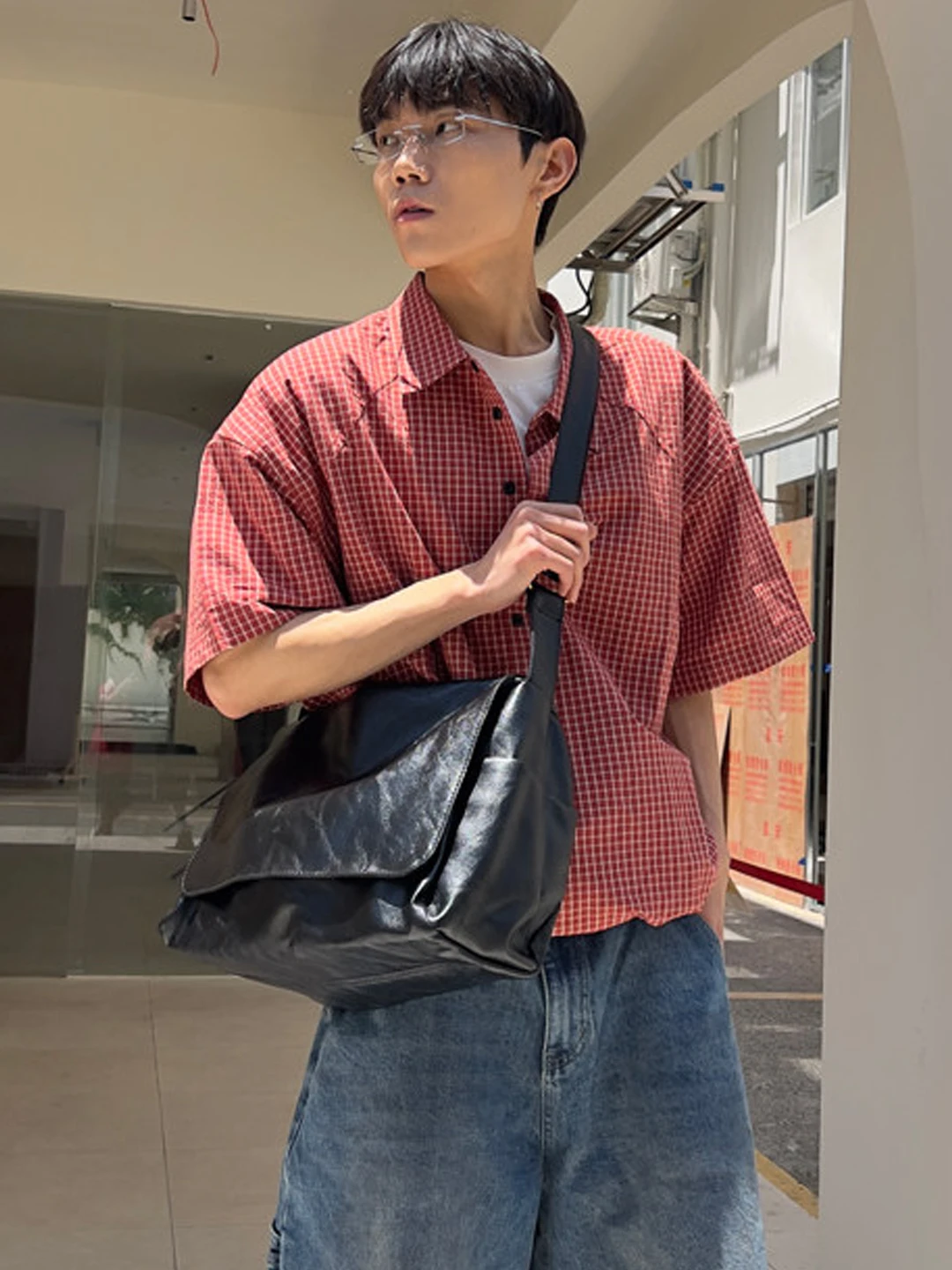 NIN Retro Soft Leather Tote Crossbody Bag Unisex Casual INS Briefcase Style Street Fashion Single Shoulder Slant Cover