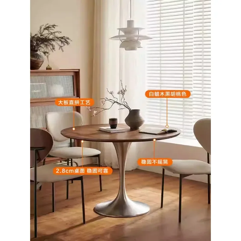 Nordic solid wood round dining table household small apartment retro tulip round dining table and chairs balcony negotiation ash