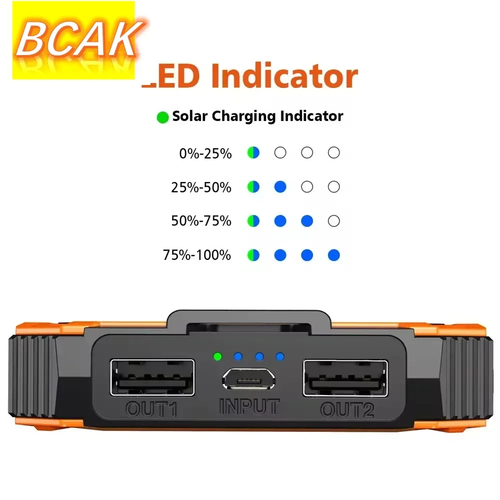 Universal Solar Power Bank Large Capacity Ultra-thin Waterproof Outdoor Emergency LED Light Solar BCAK Mobile Power Supply