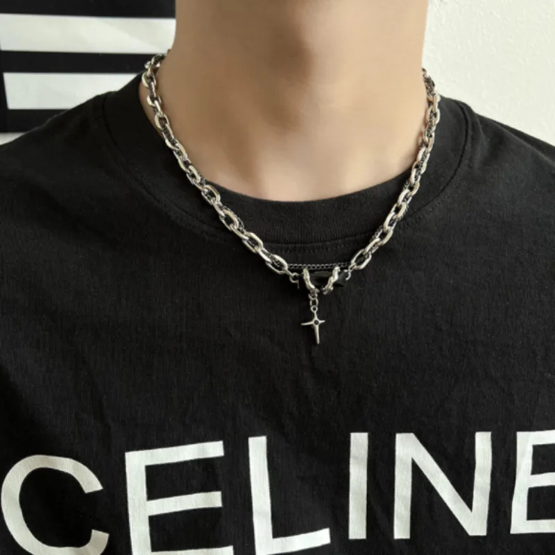 Exquisite jewelry 2026 simple black Hao stone niche design cross stitching fashionable titanium steel clavicle chain necklace