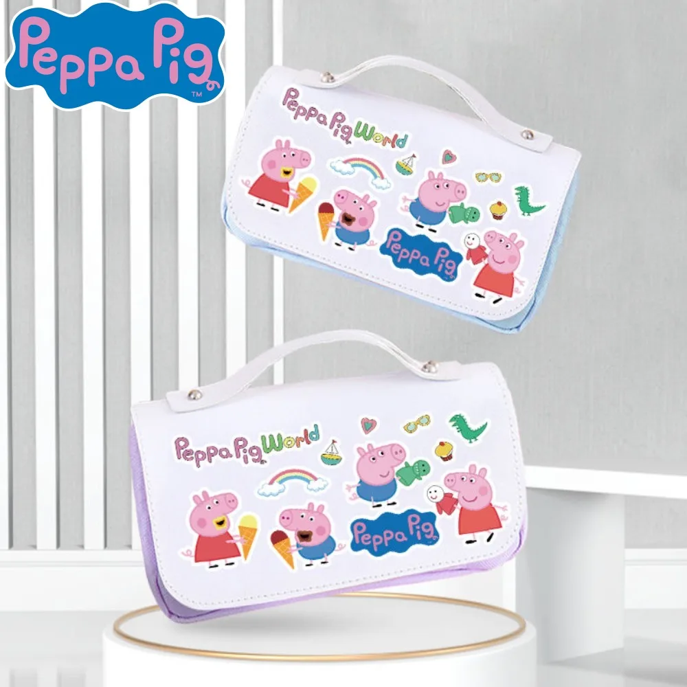 Astuccio per matite fai-da-te Peppa Pig Simpatico cartone animato a due strati Astuccio per matite di bell'aspetto ad alta capacità Materiale scolastico di moda Regali Kawaii