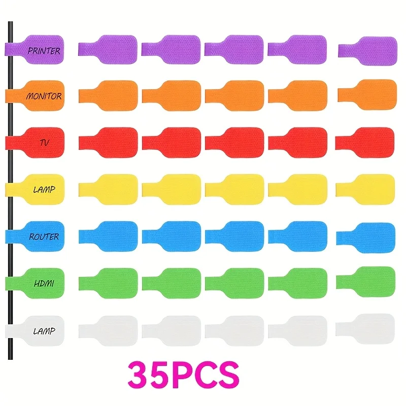 35/70pcs Reusable Multicolor  Waterproof Cable Labels Color-Coded Organizer Straps for Data Charger Cords Home Office Travel