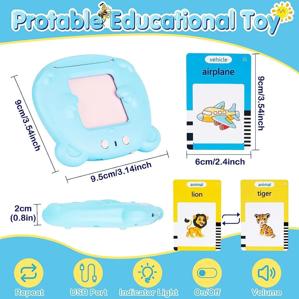 Talking Flash Card Learning Machine for Kids - Electronic Audio Language Tutor for English Spanish French Ideal for Kindergarten