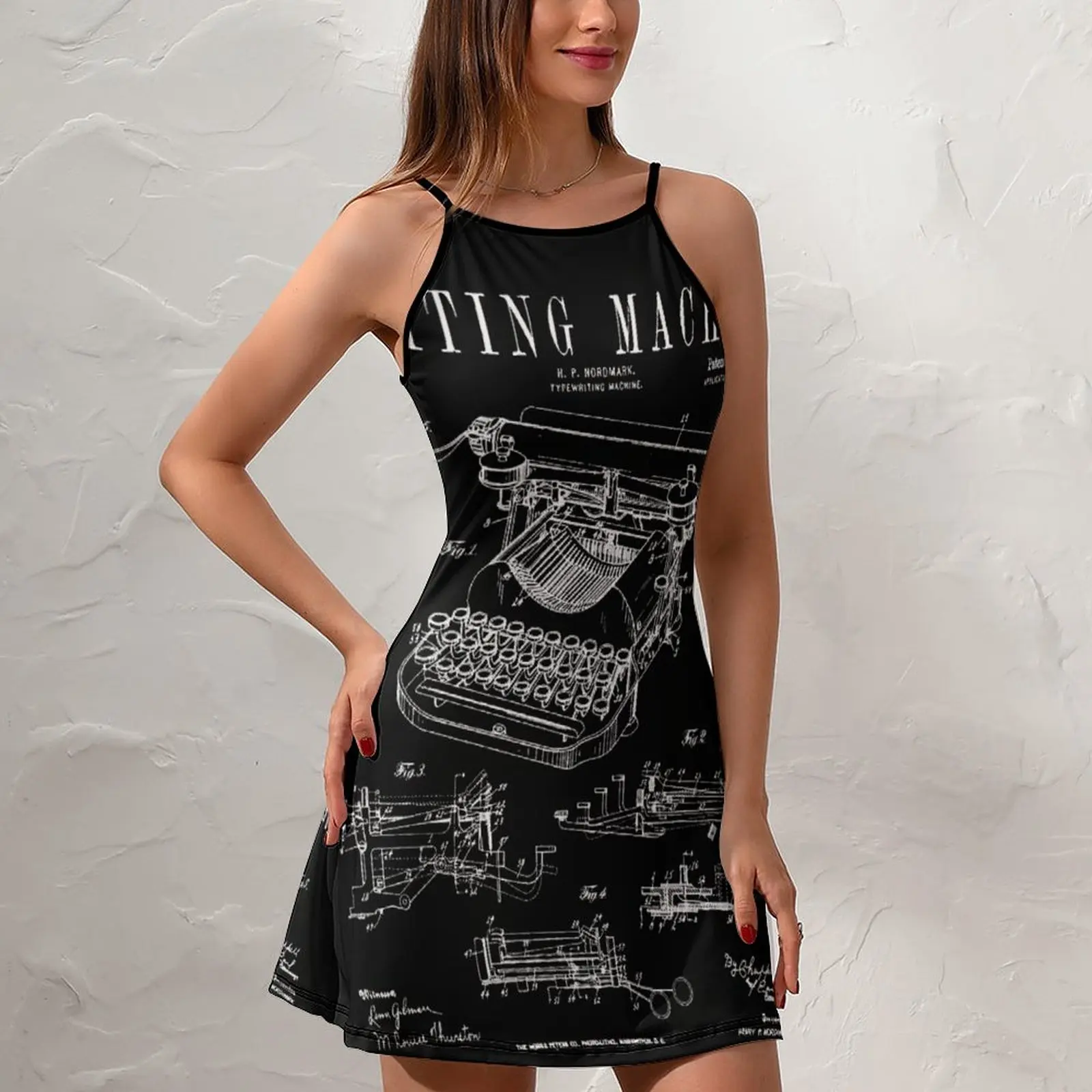 Typewriter Writing Machine Vintage Writer Patent  Women's Sling Dress Premium Sexy Woman's Clothing Joke  Clubs Dresses