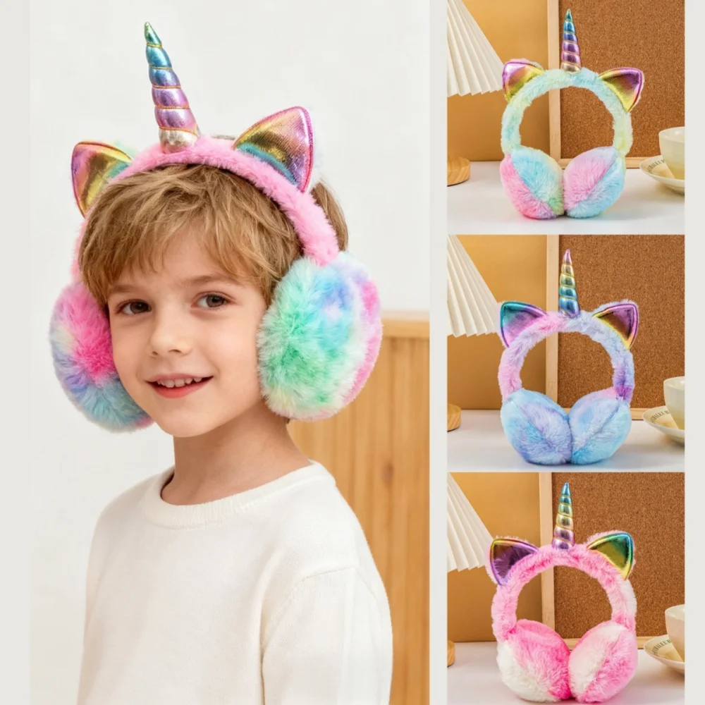 New Lovely Winter Warm Unicorn Ear Warmers Tie Dye Ears Plush Earmuffs for Women Playful Girls Ear Muffs Cold Protection Warm