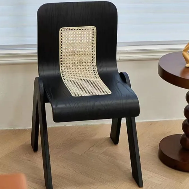 Japanese-style wabi-sabi wind rattan dining chair, creative and simple home desk chair, small apartment homestay retro solid