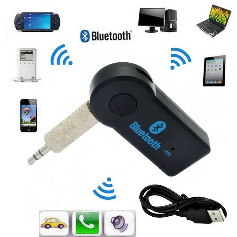 2-in-1 Bluetooth 5.0 Audio Receiver with Handsfree Mic 3.5mm AUX Adapter for Car/Home Stereo