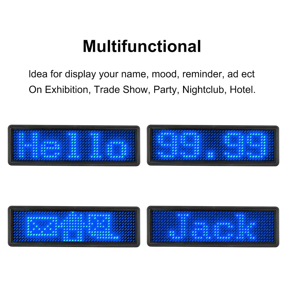 Imagem -05 - Bluetooth Led Digital Badge Insignia Faça Você Mesmo Programável Scrolling Message Board Recarregável Mini Display Led Nome Emblema