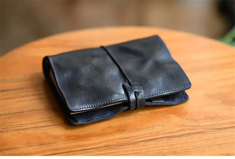 Vintage luxury genuine leather men\'s women\'s A6 notebook outdoor travel high quality real cowhide pleated diary coin purse