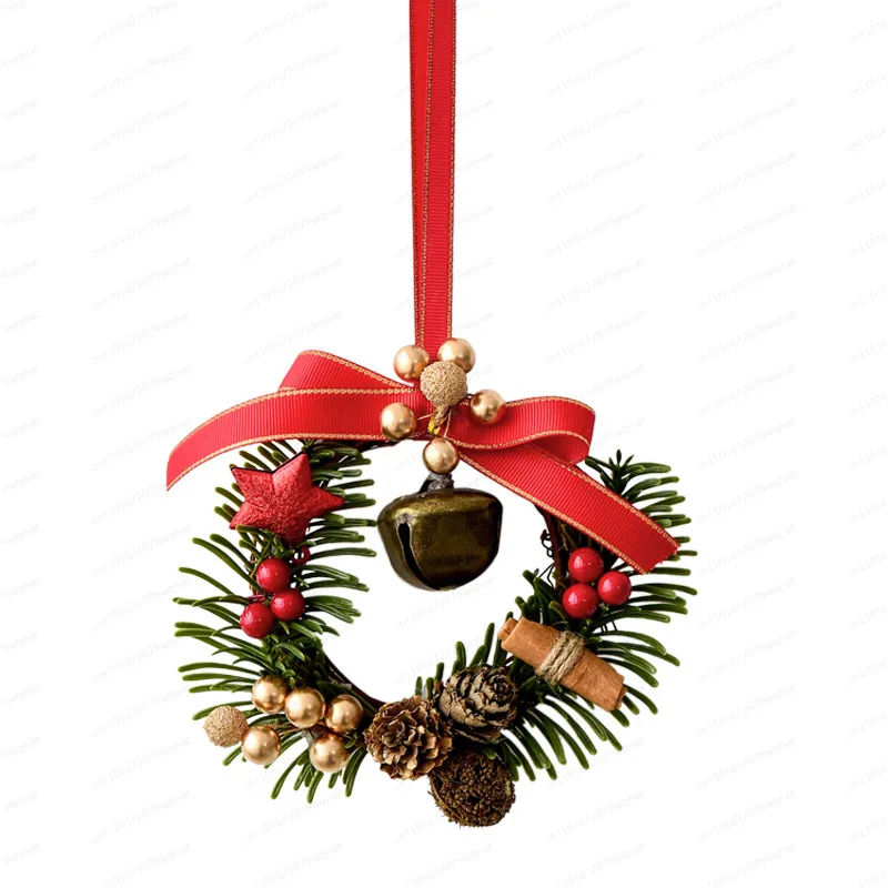 

Рождественское украшение, мини-венок, сосновая шишка, красный фруктовый колокольчик, сосновая игла, подвеска для украшения автомобиля, подвеска в рождественской атмосфере
