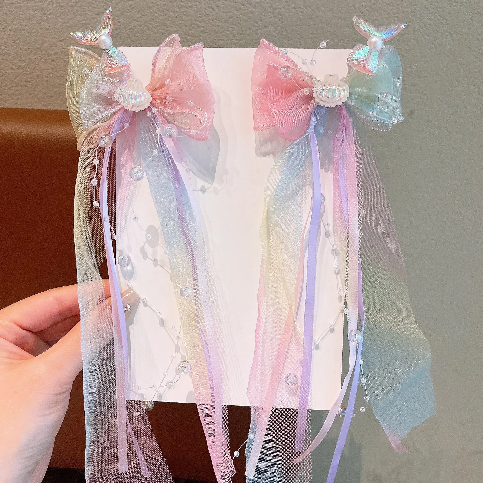 1 Paar verträumte Meerjungfrau-Feen-Haarspange mit Schleifenriemen, Feen-Air-Mesh-Seitenclip, Kinder-Prinzessin-Haarschmuck, Alltags-/Party-Stil – Detail 13