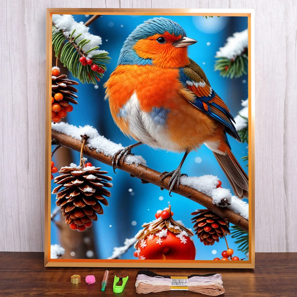 

Robin Bird Printed Fabric 11CT Cross-Stitch Set DIY Embroidery Craft Hobby Handiwork Handicraft Home Decor Stamped Different