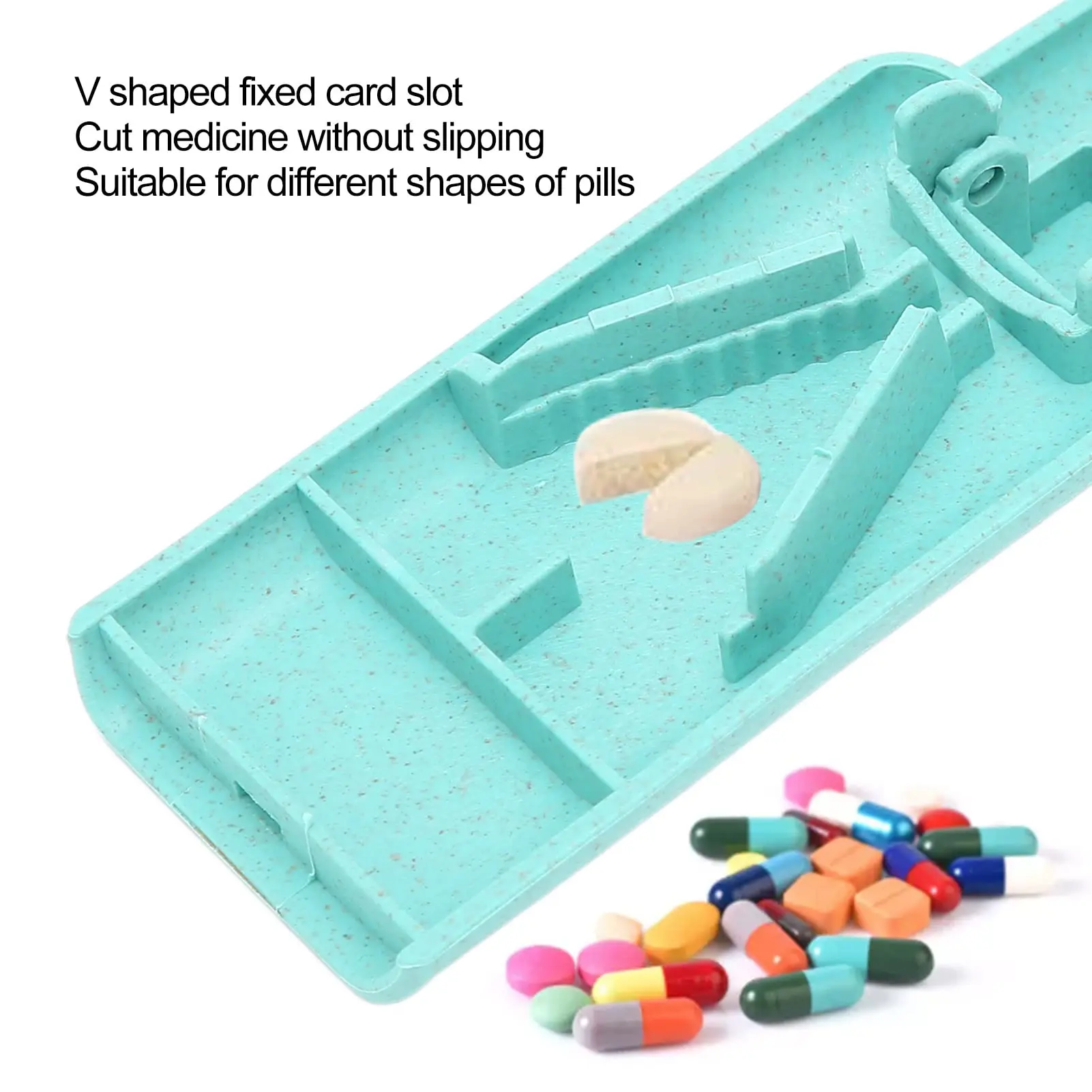Wheat Straw Tablet Cutter Pill Splitter, 2 in 1 Portable Travel Medicine Divider with Storage Compartment, Stainless Steel Blade