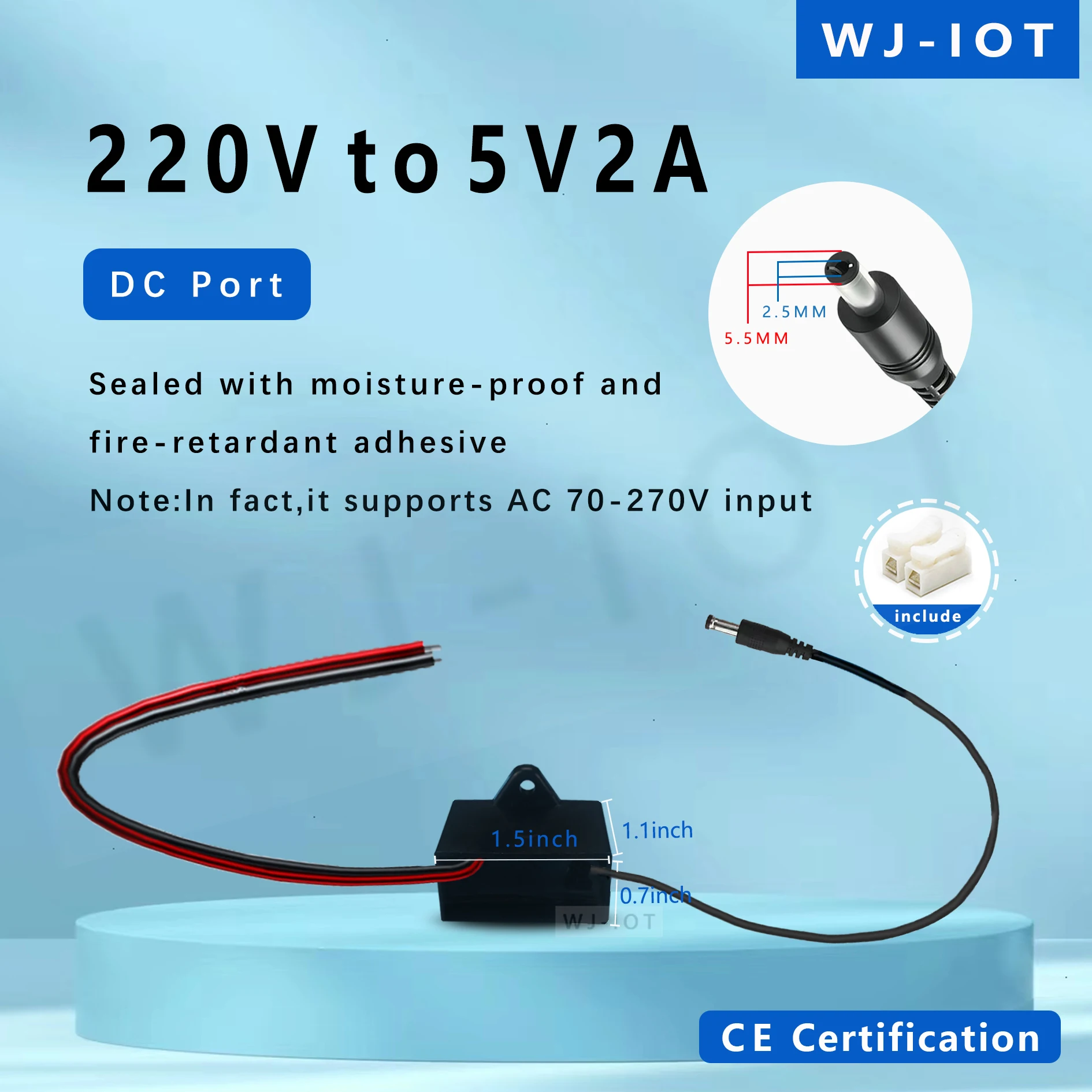

AC70-270V/220V/230V/110V To 5V 2A DC5.5*2.5 Port Moisture-proof Power Transformer camera Household Power Supply