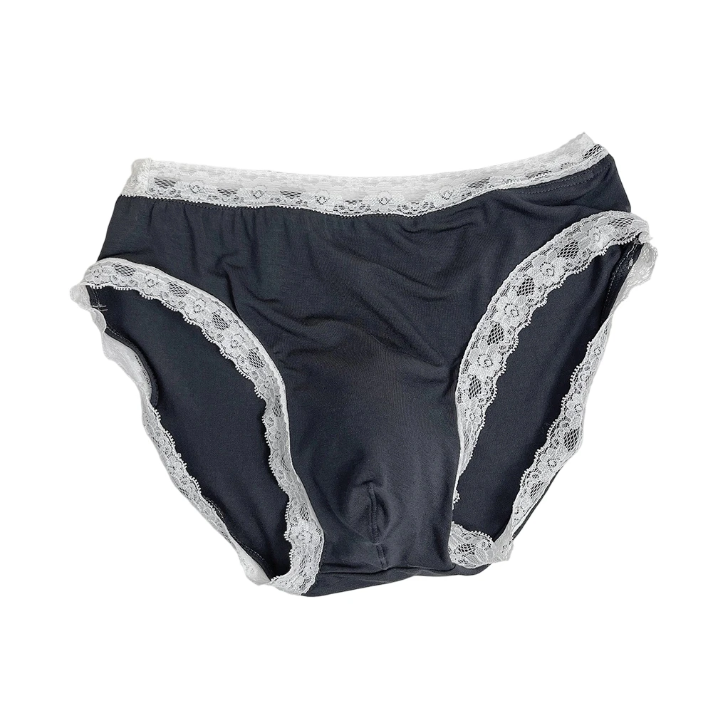 Sweet Lace Trim Men Sissy Lingerie Briefs Soft Single Layer U Pouch Underwear Comfortable Breathable Male Panties