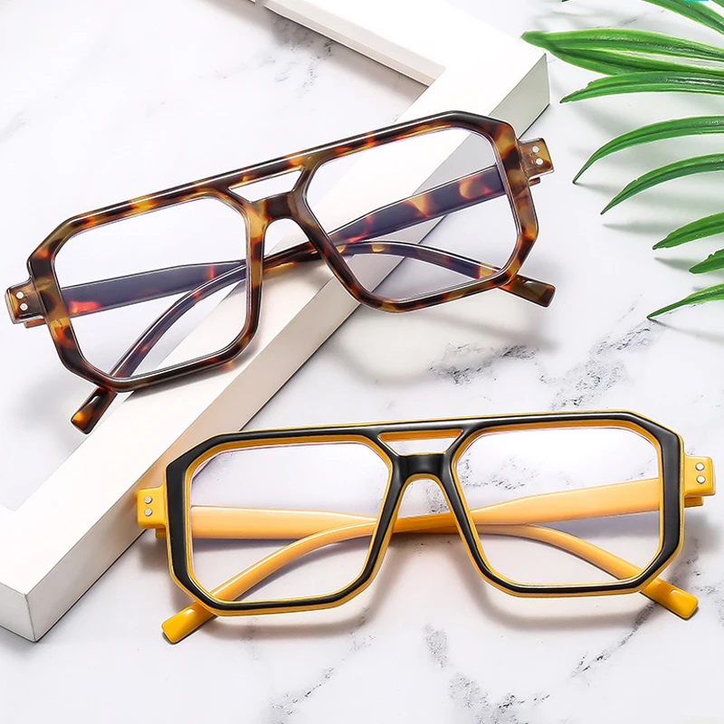 Brand Design Reading Glasses Men Oversized Square Double Beam Frame Anti-Blue Light Presbyopia Photohcromic Prescription Eyewear