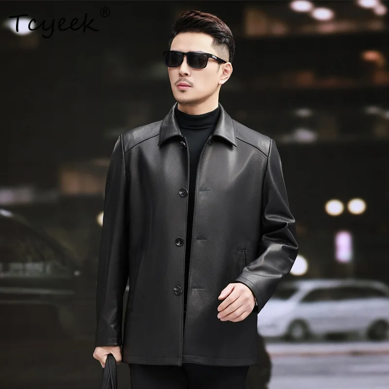 

Tcyeek Мужская куртка из натуральной кожи из натуральной козьей кожи, 2024, деловые повседневные мужские пальто средней длины, весенне-осенняя одежда Jaqueta Couro