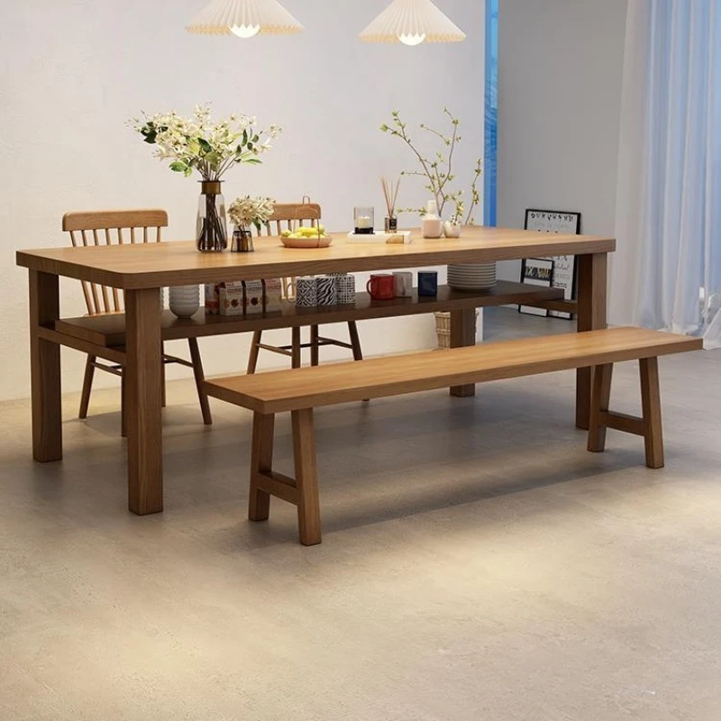 

rectangular solid wood dining table, Nordic style living room, household integrated double layer