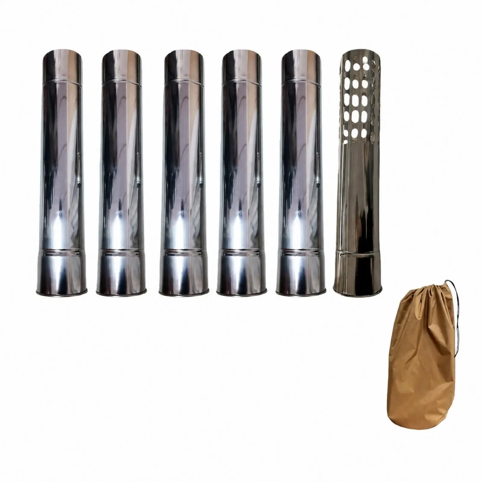 Stainless Steel Chimney Set for Tent Camping Stove with Spark Arrestor and Drawstring Bag Portable Vent Pipe Kit
