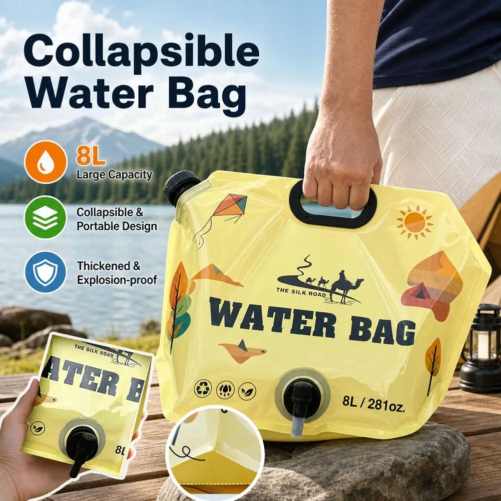 1/2Pcs Camping Foldable Water Bag with Bottle Tap 8L Outdoor Hiking Water Bucket Bag Large Capacity Water Container Camping Supp