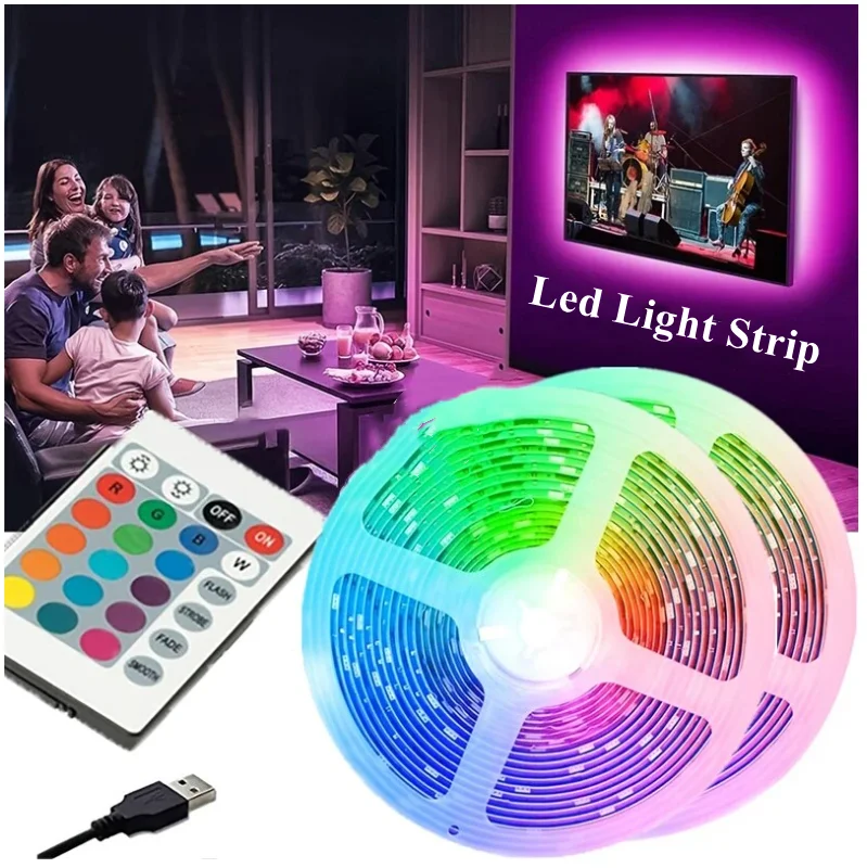 2M LED Light String 60 Leds Computer Desk DIY Backlight 24 Key Remote Control 5050 Multicolor Tape Home Decoration Light Bar