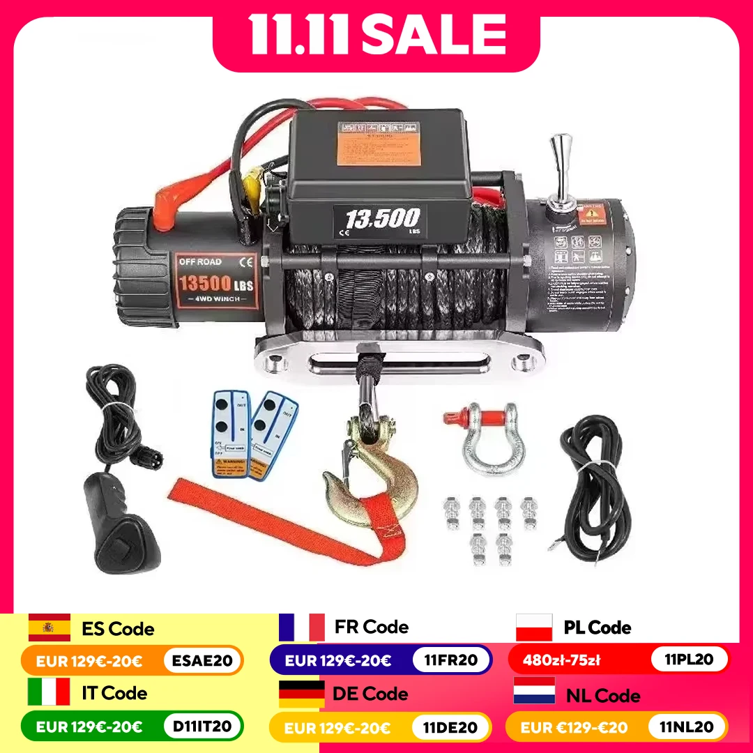 SIHAO ونش كهربائي 13500 رطل 12 فولت الاصطناعية حبل للسحب ونش 24 متر/92FT رفع رافعة لسيارة مقطورة ATV شاحنة مع جهاز التحكم عن بعد